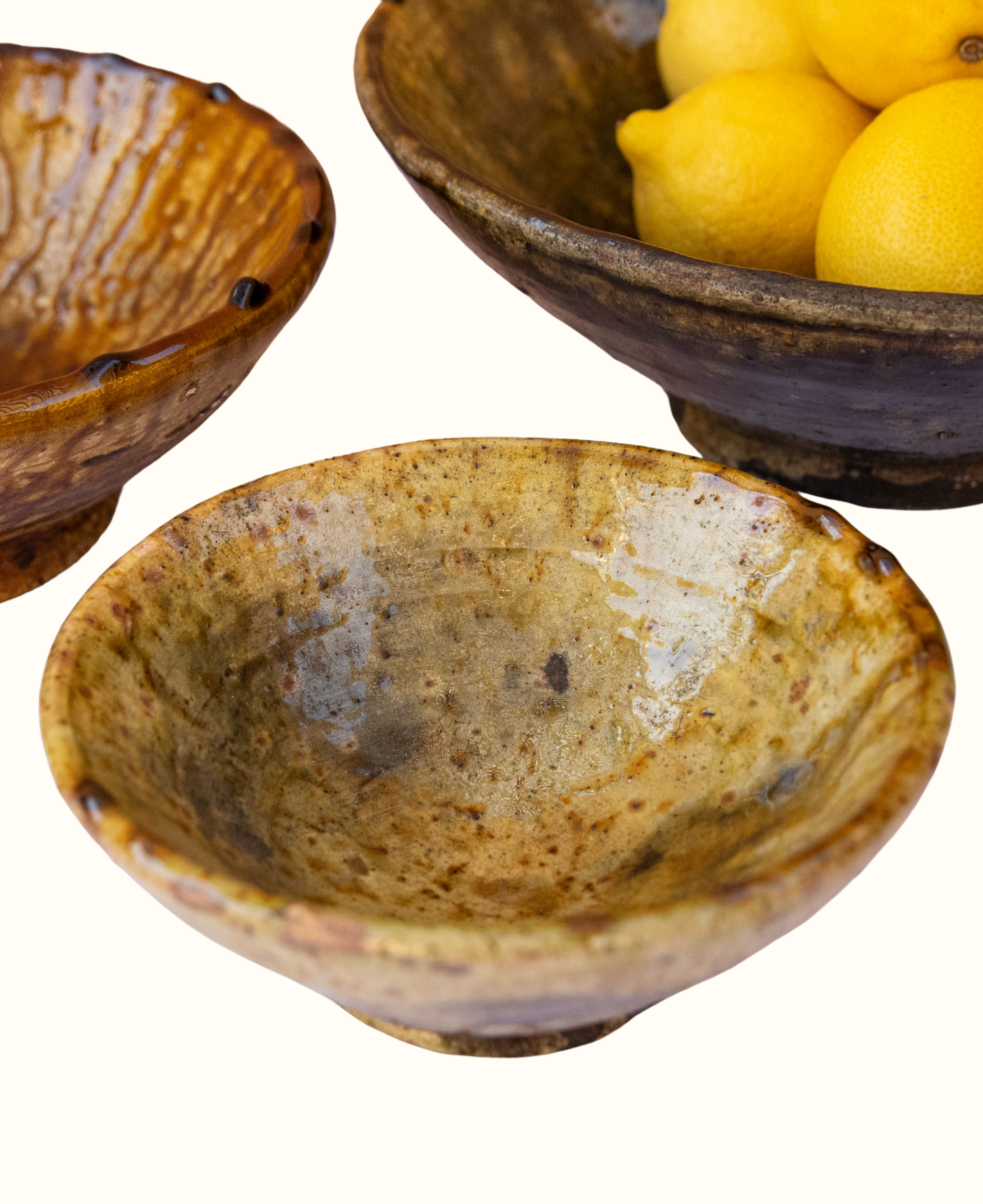 Moroccan Vintage Tamegroute Ochre Glazed Bowls