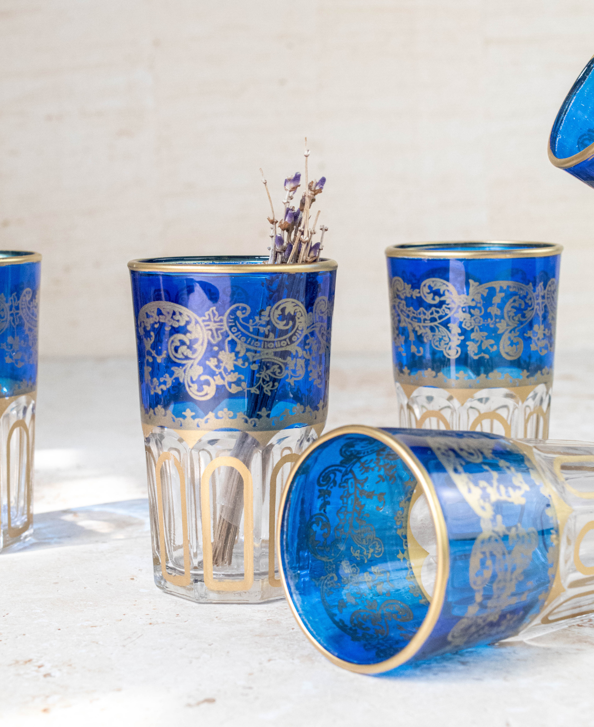 Set of 6 Handcrafted Blue Moroccan Tea Glasses