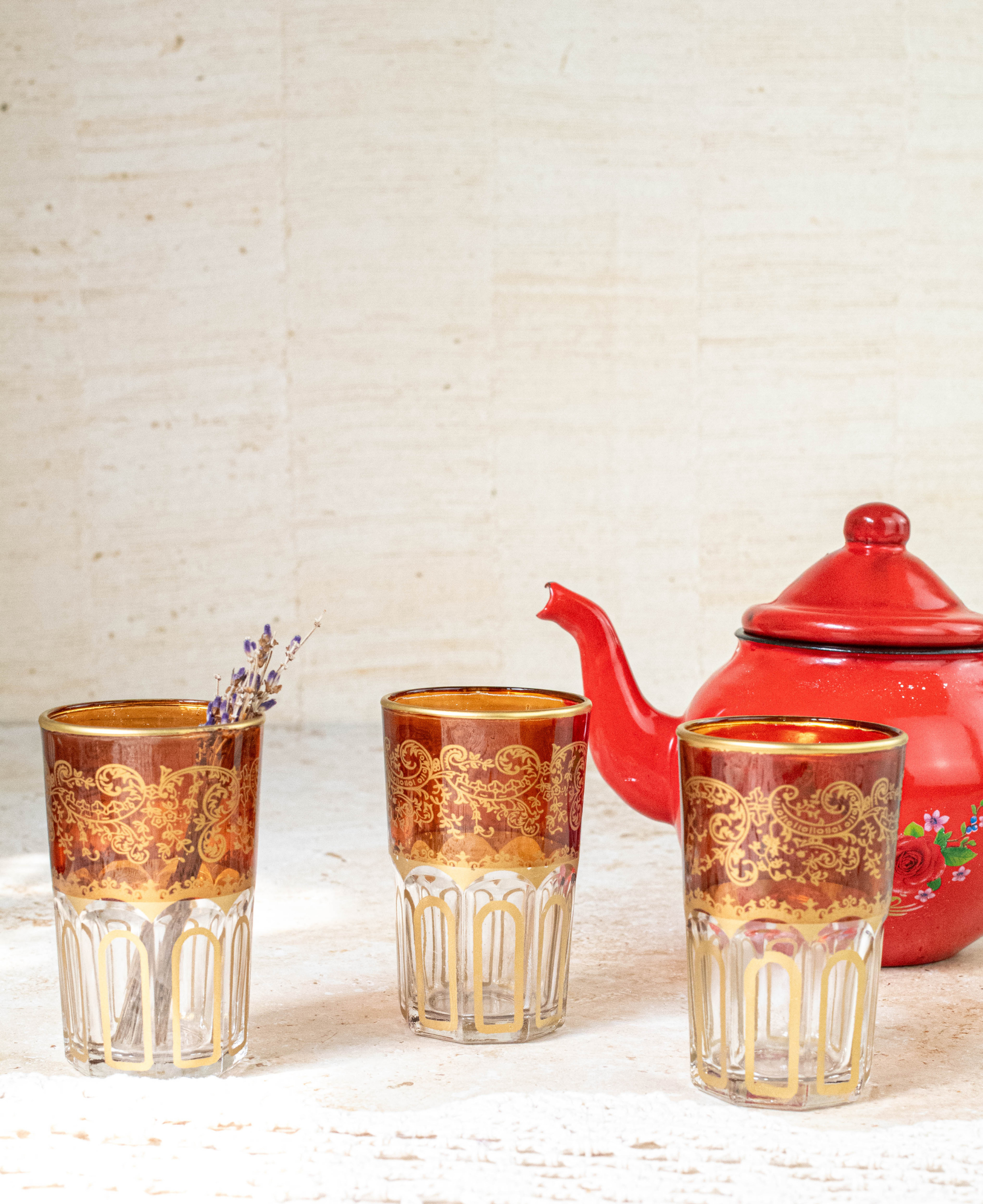 Set of 6 Handcrafted Brown Moroccan Tea Glasses