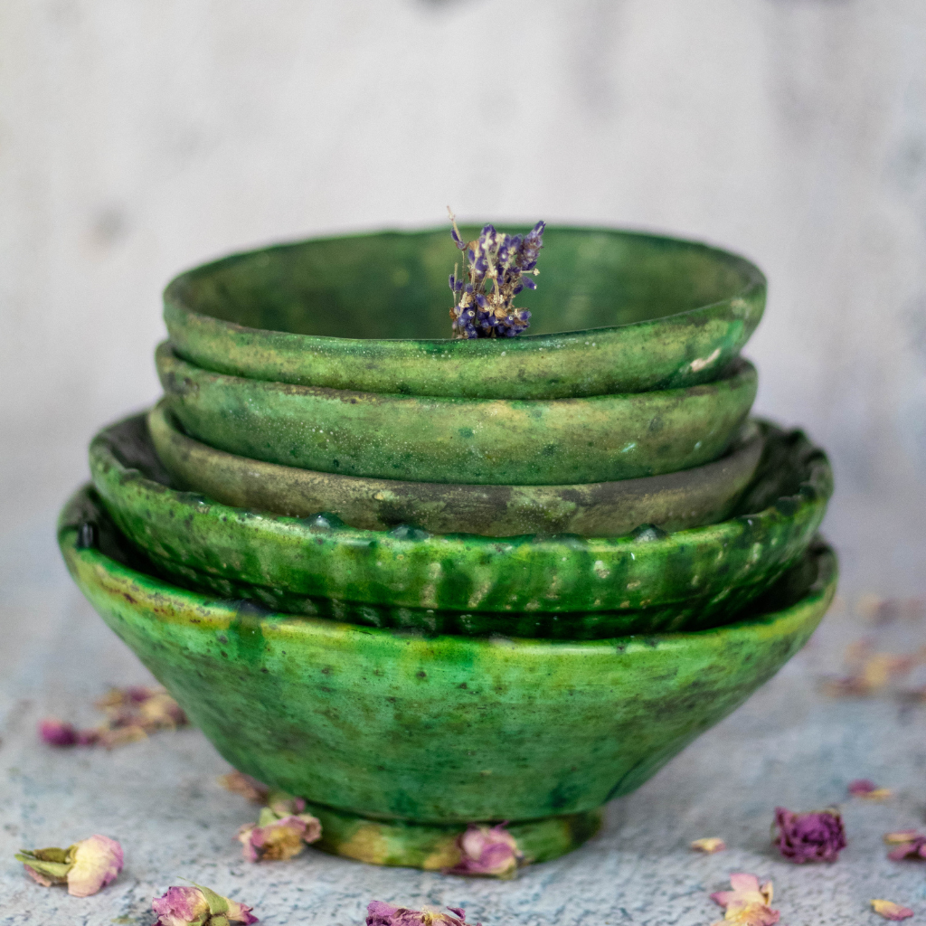 Moroccan Handmade Tamegroute Green Glazed Bowl