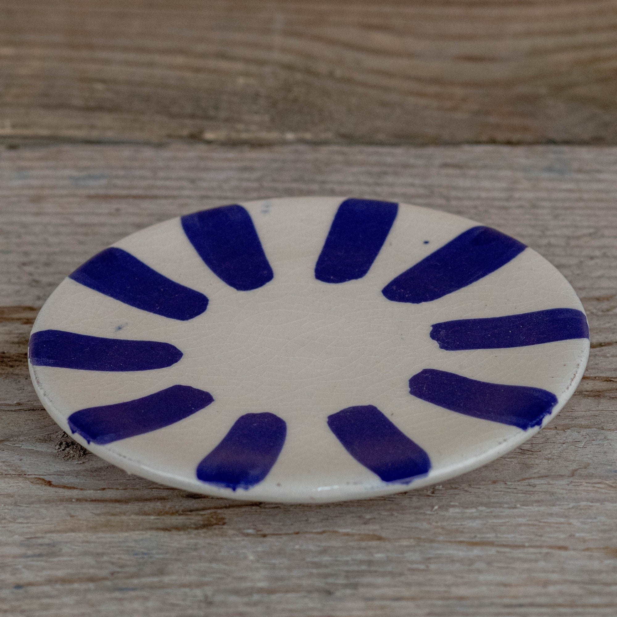 Handmade Striped Coffee Cup & Saucer - Blue