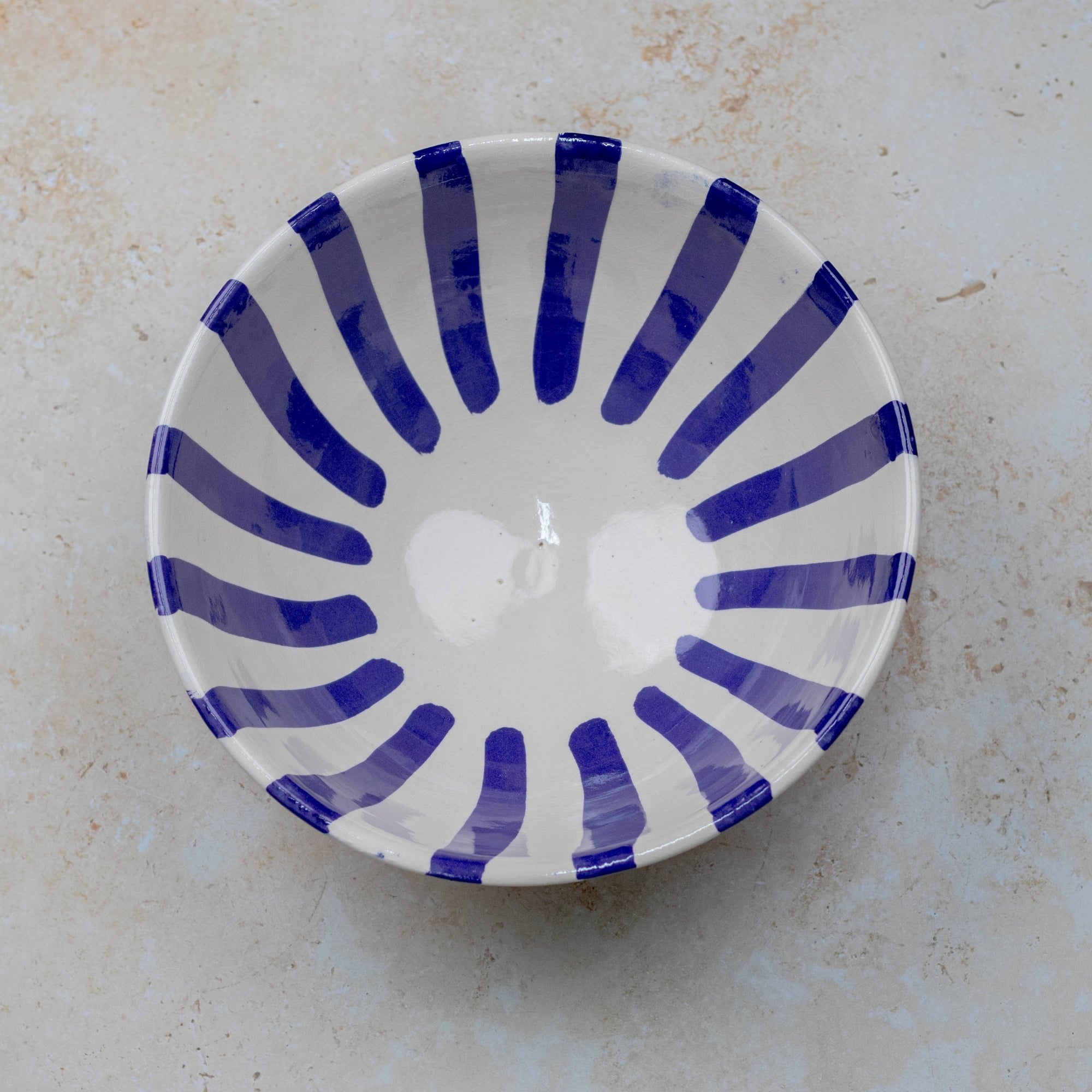 Handmade Moroccan Ceramic Bowl - Blue Stripes