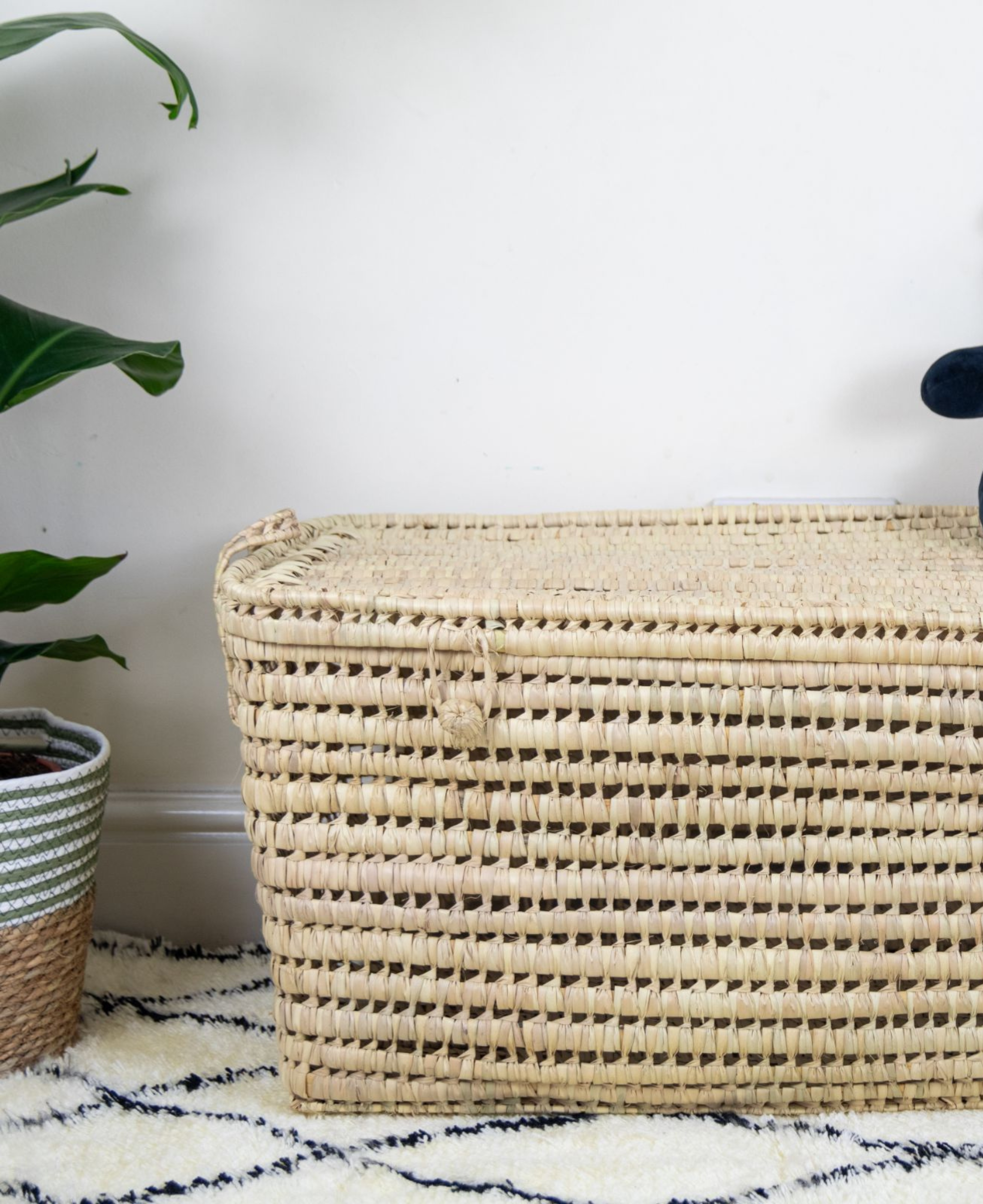 Large Wicker Storage Trunk Palm Leaf Chest Toy Organiser Basket