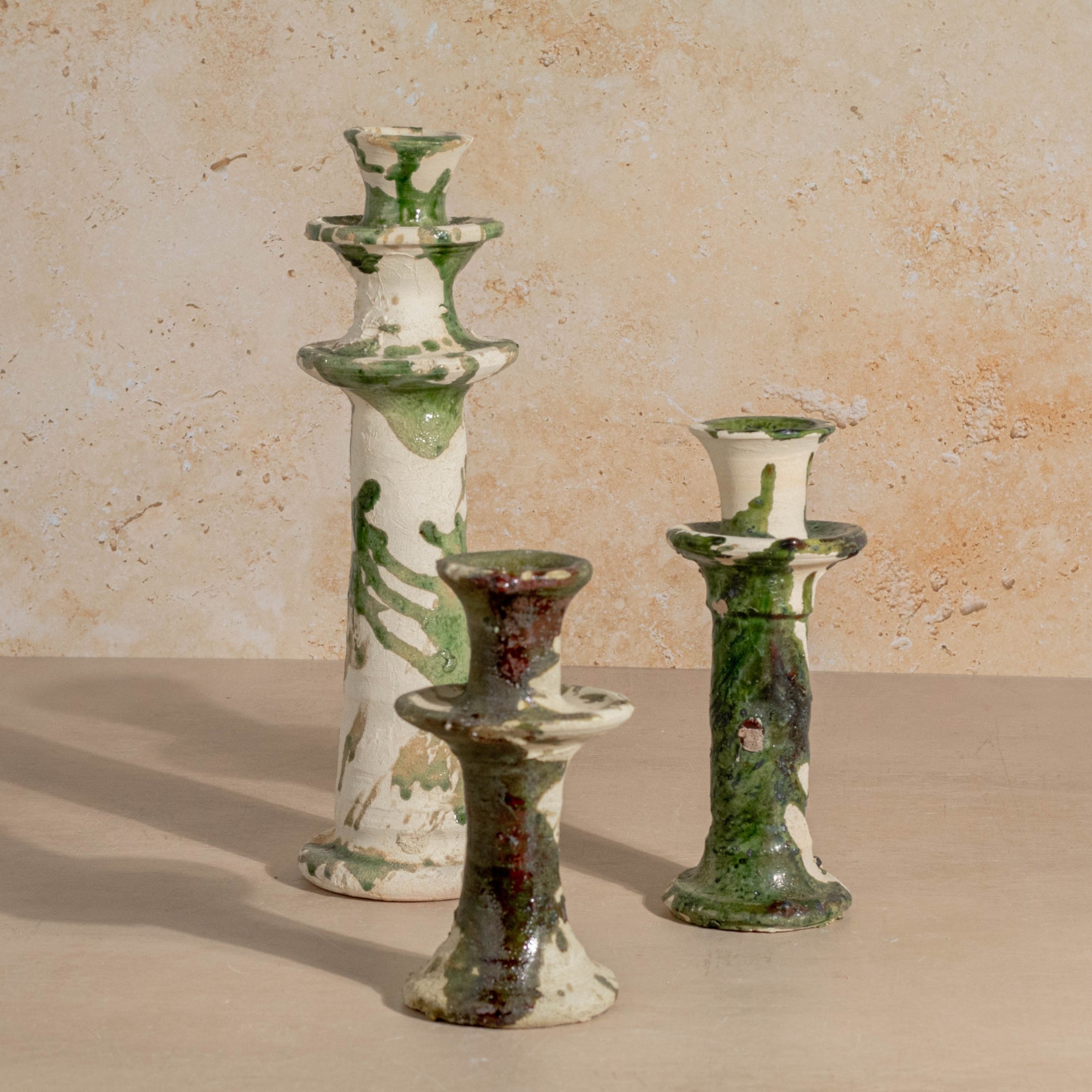 Handmade Tamegroute Splatter Candlestick - Green