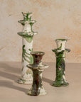 Handmade Tamegroute Splatter Candlestick - Green