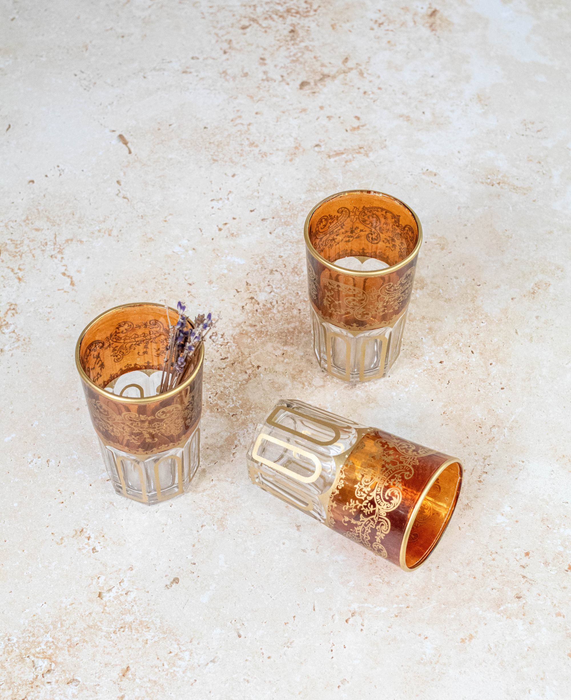 Set of 6 Handcrafted Brown Moroccan Tea Glasses
