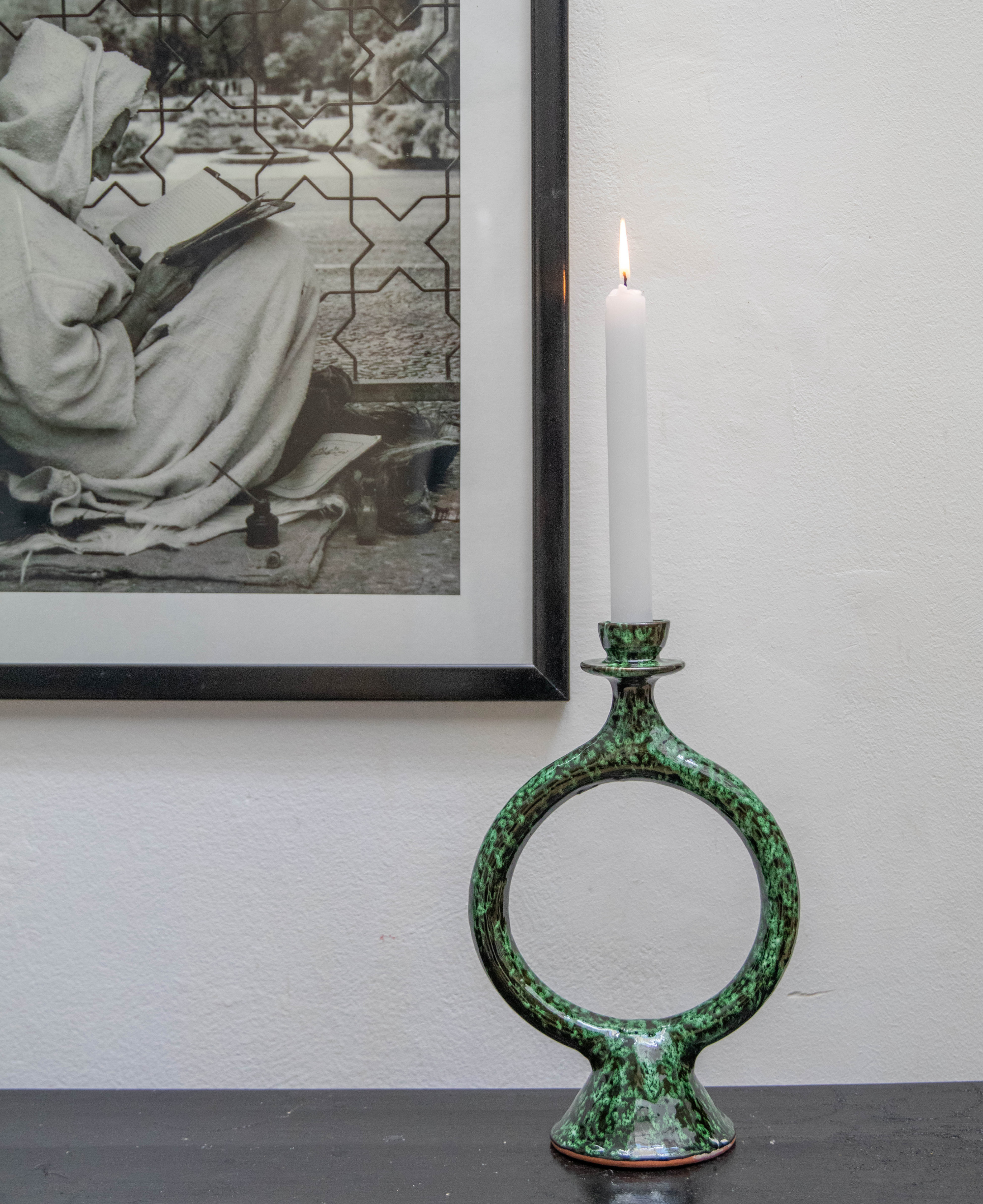 Handmade Green Ceramic Glazed Candlestick