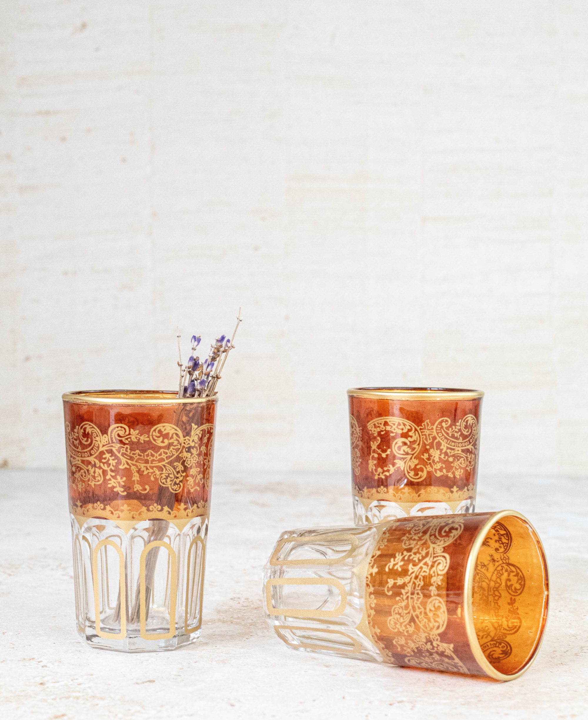 Set of 6 Handcrafted Brown Moroccan Tea Glasses