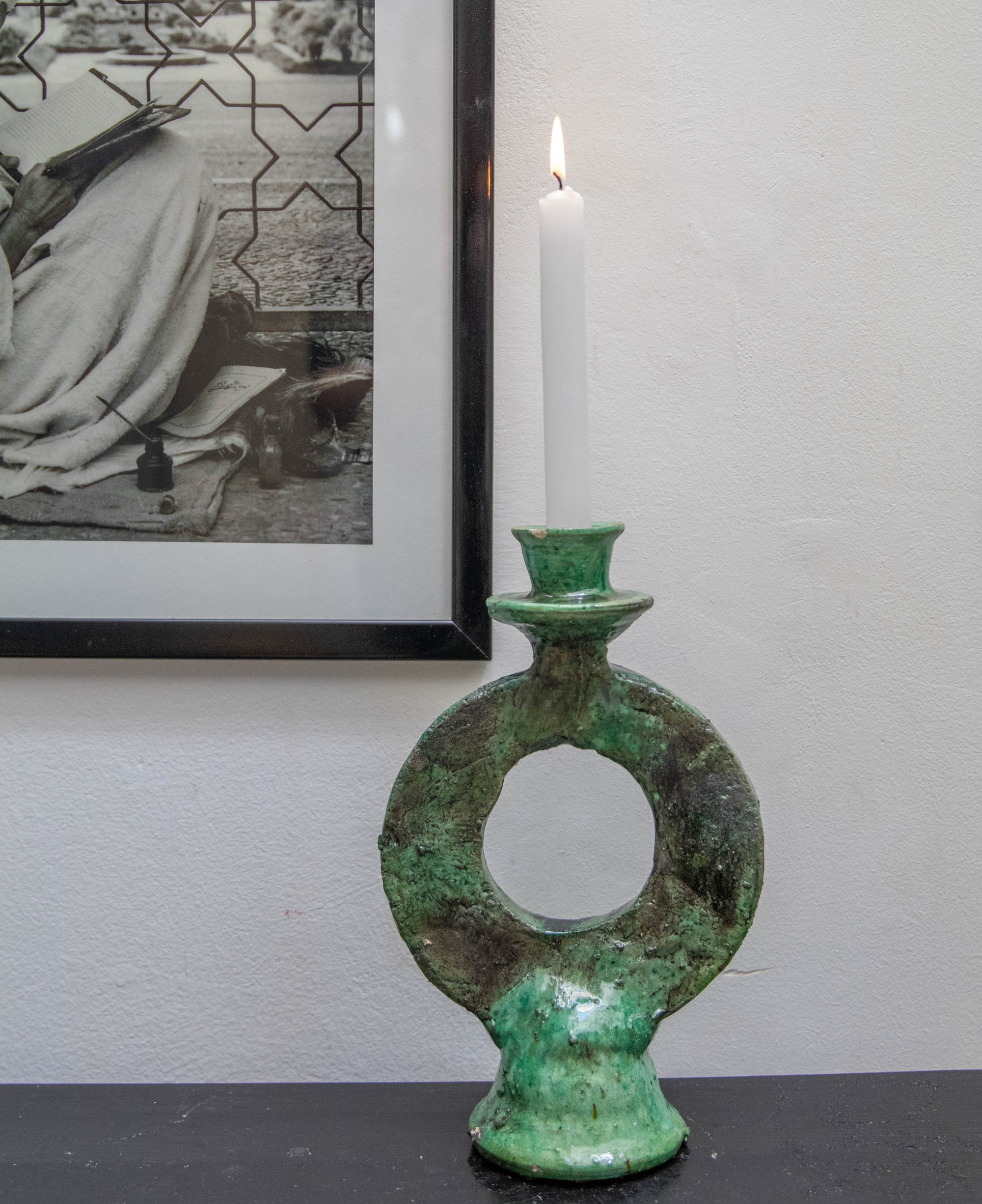 Moroccan Tamegroute Green Candlestick