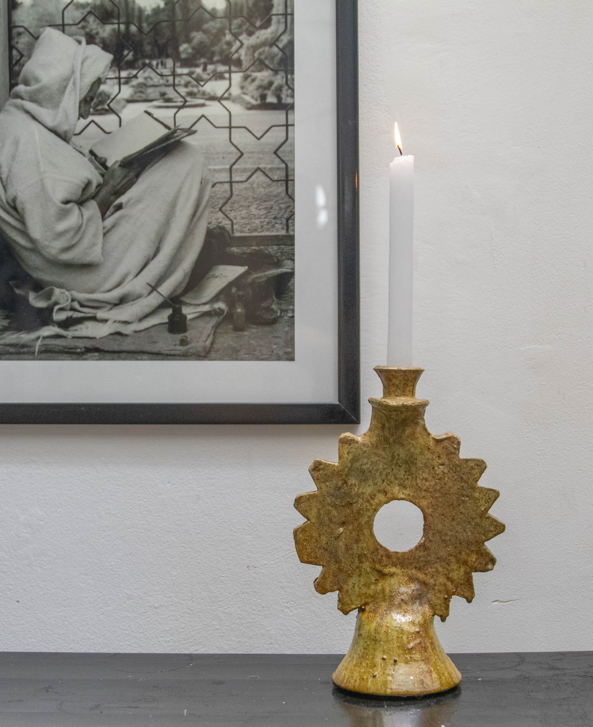  Vintage Tamegroute Ochre Candle Holder