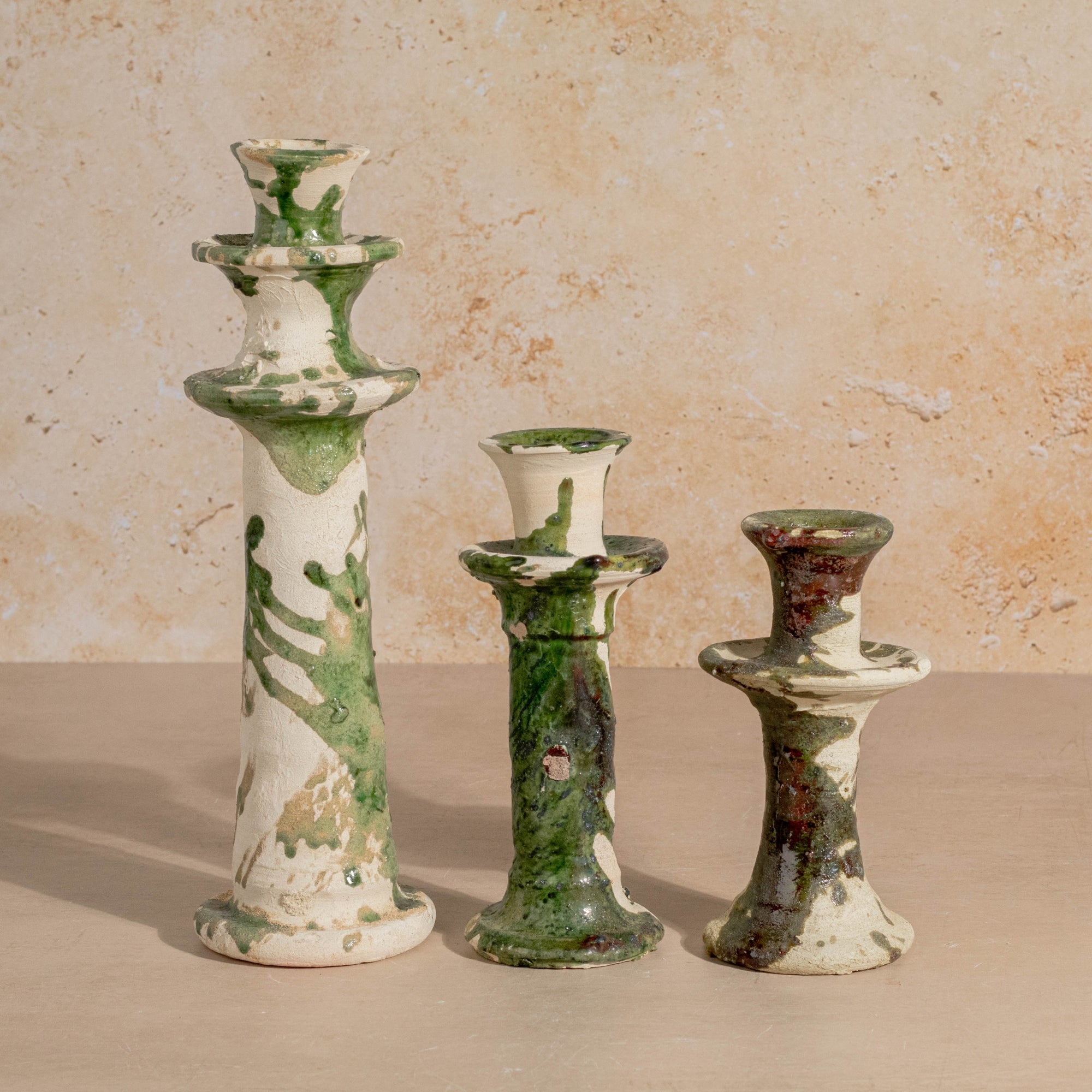 Handmade Tamegroute Splatter Candlestick - Green