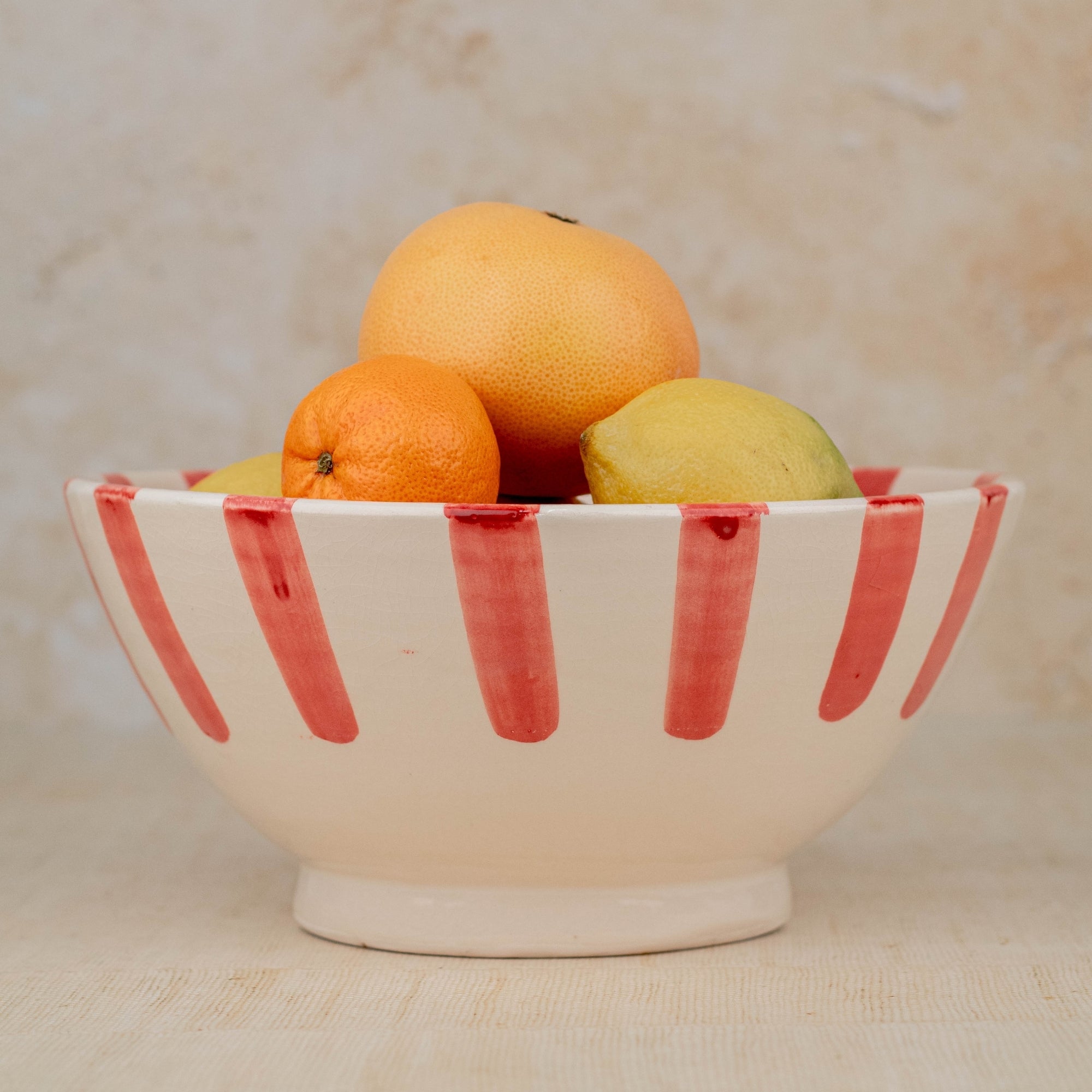 Handmade Moroccan Ceramic Bowl - Red Stripes