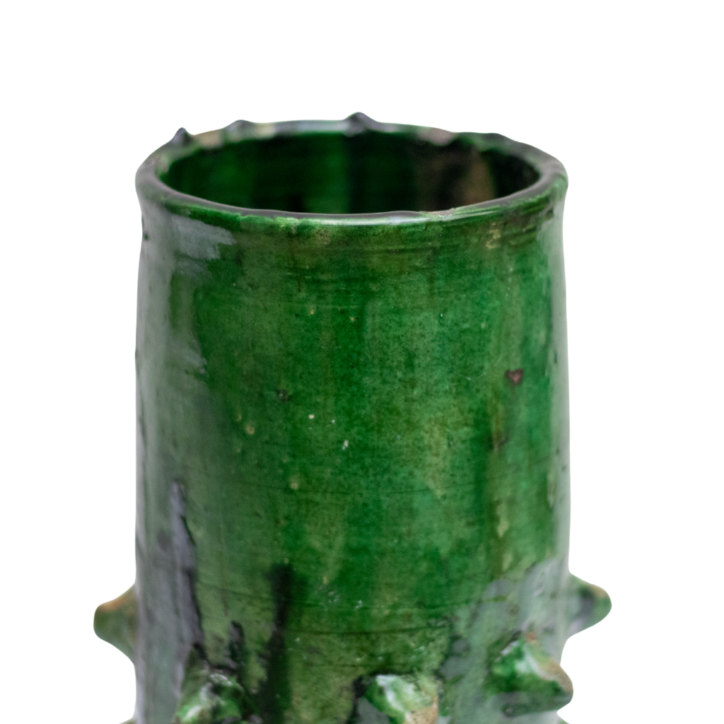 Handcrafted Moroccan Tamegroute Pottery Vase - Vintage Green Glaze Pot