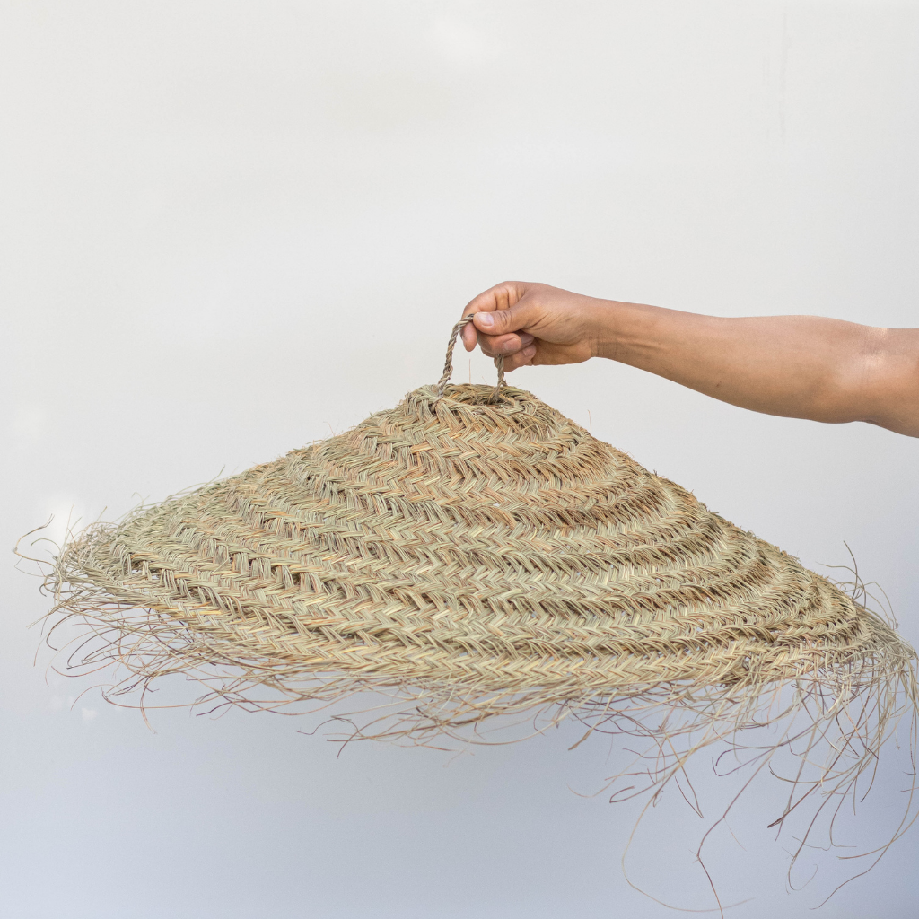 Moroccan Braided Doum Fiber Straw Umbrella Pendant Light