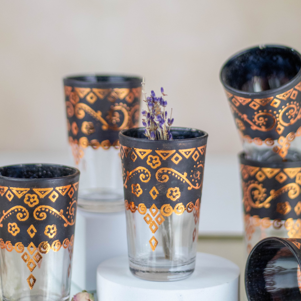 Moroccan Tea Glasses with Gold Decoration Set of 6