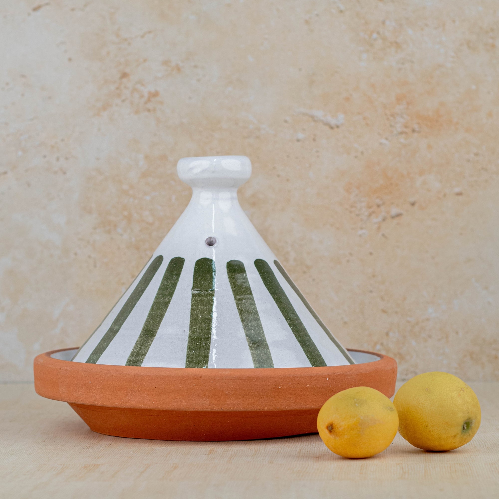 Handmade Moroccan Cooking Tagine - Green Stripes Tajine