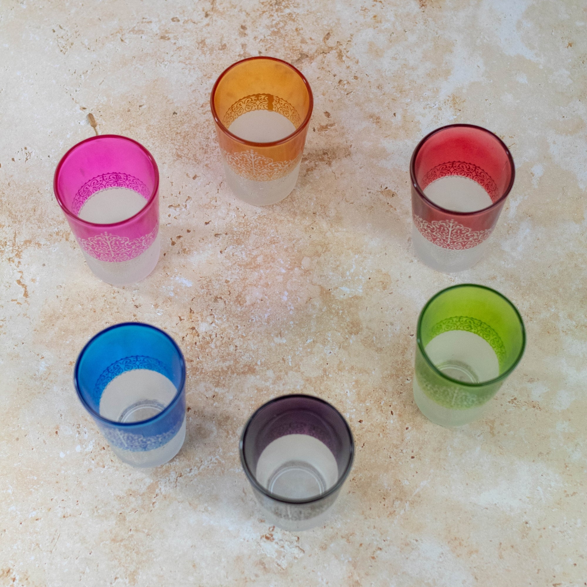 Moroccan Tea Glasses – Frosted Multicolour Set of 6