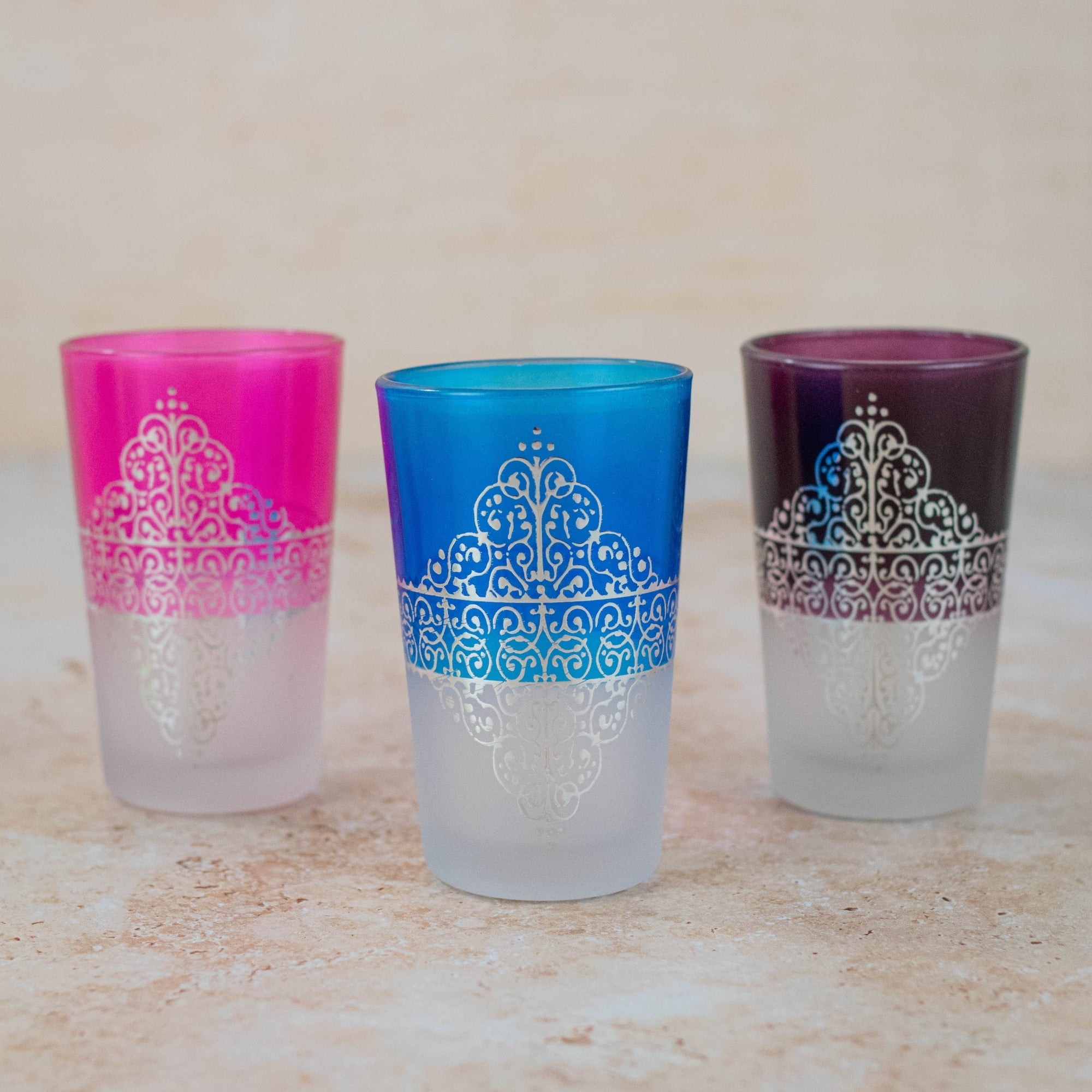 Moroccan Tea Glasses – Frosted Multicolour Set of 6