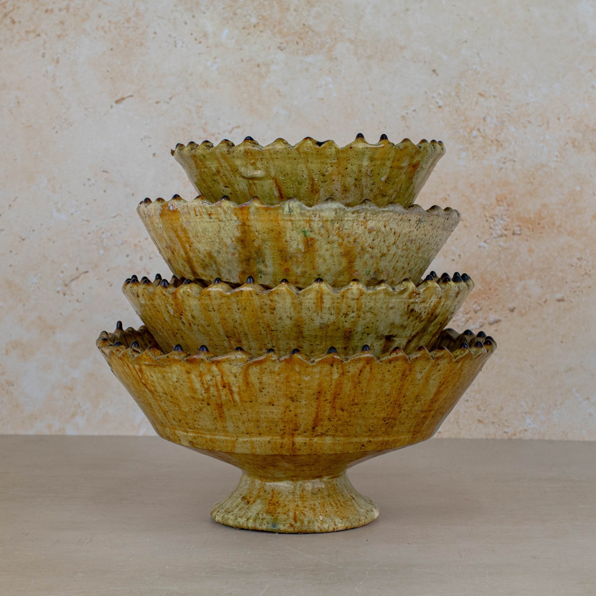 Handmade Tamegroute Pottery Pedestal Bowl - Ochre
