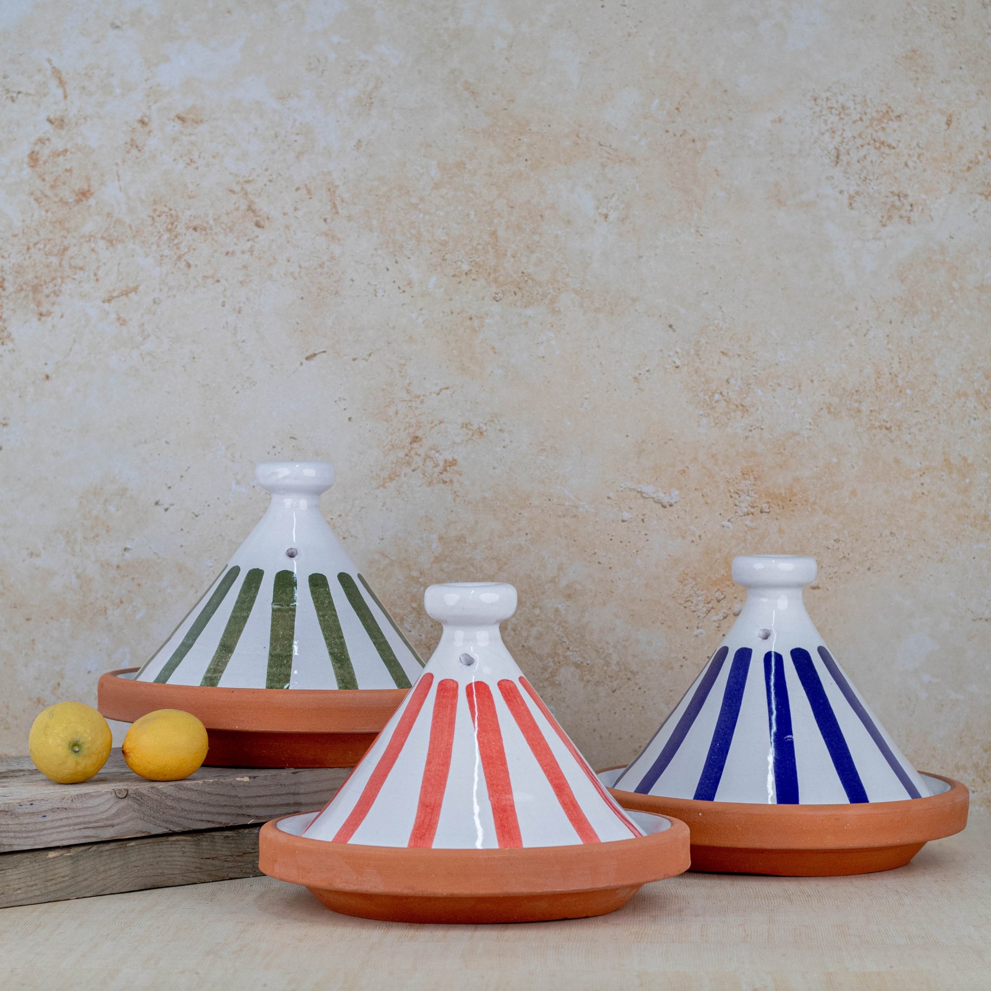Handmade Moroccan Cooking Tagine - Blue Stripes 