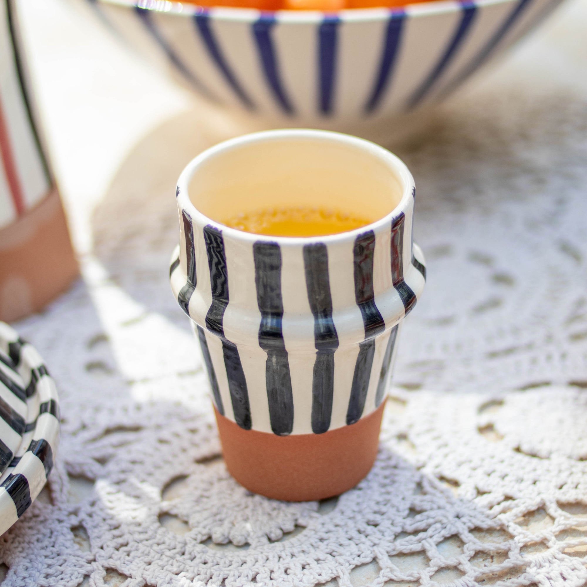 Handmade Striped Ceramic Tumbler - Black
