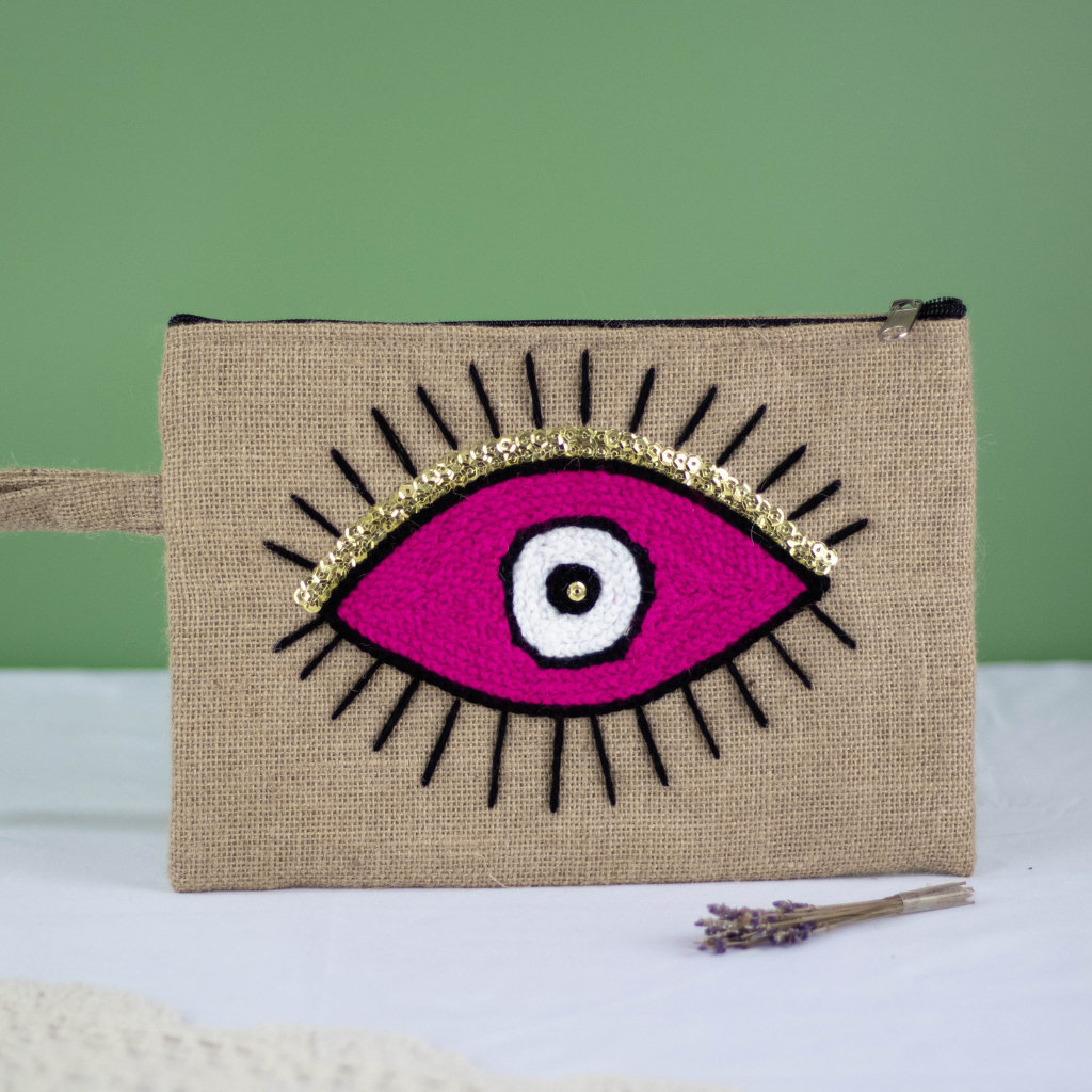 Hand-Embroidered Moroccan Eye Purse