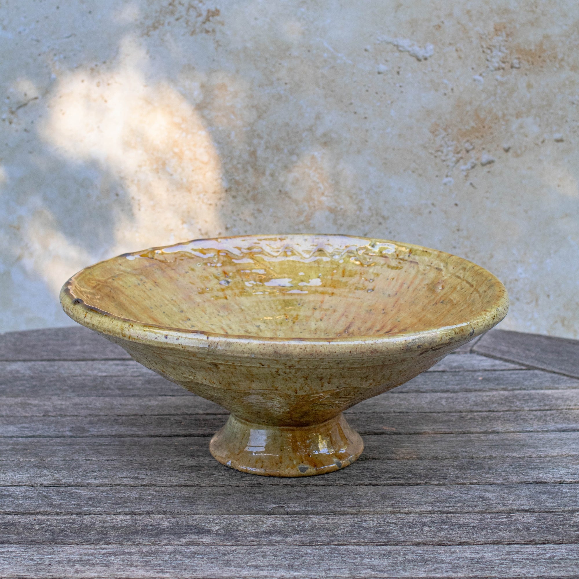 Handmade Tamegroute Sculptural Pedestal Bowl - Ochre