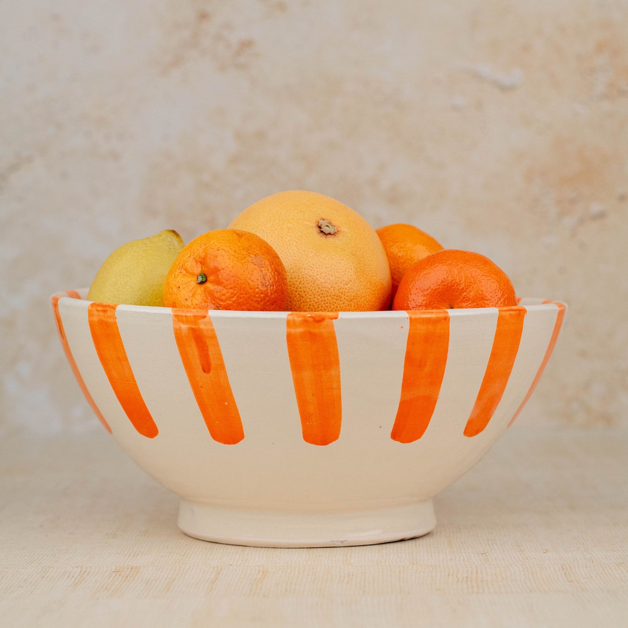 Handmade Moroccan Ceramic Bowl - Orange Stripes