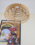 Bohemian Lace Raffia Suspension Doum Light Pendant - Handmade Moroccan Straw Shade Chandelier