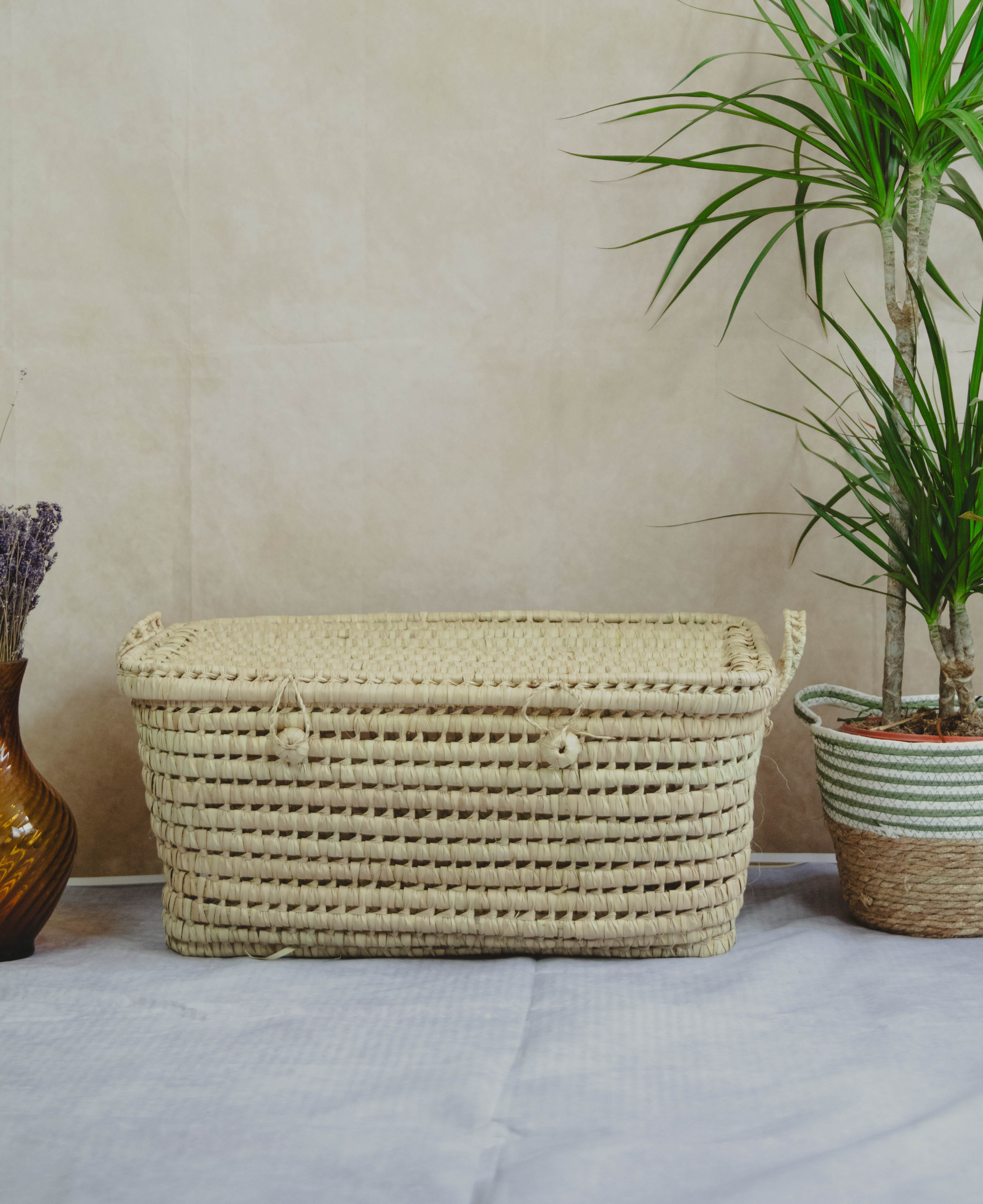 Handmade Wicker Storage Trunk  - Palm Leaf Storage Basket 60cm