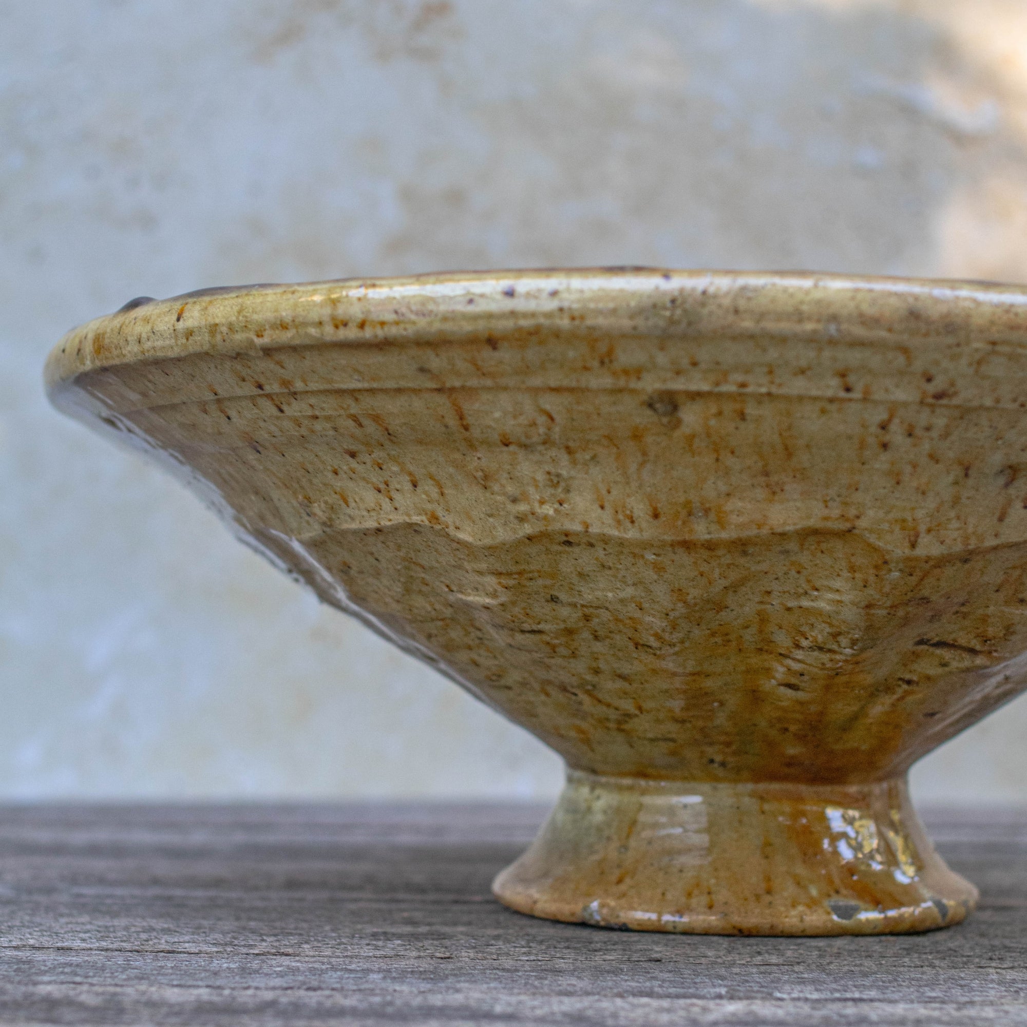 Handmade Tamegroute Sculptural Pedestal Bowl - Ochre