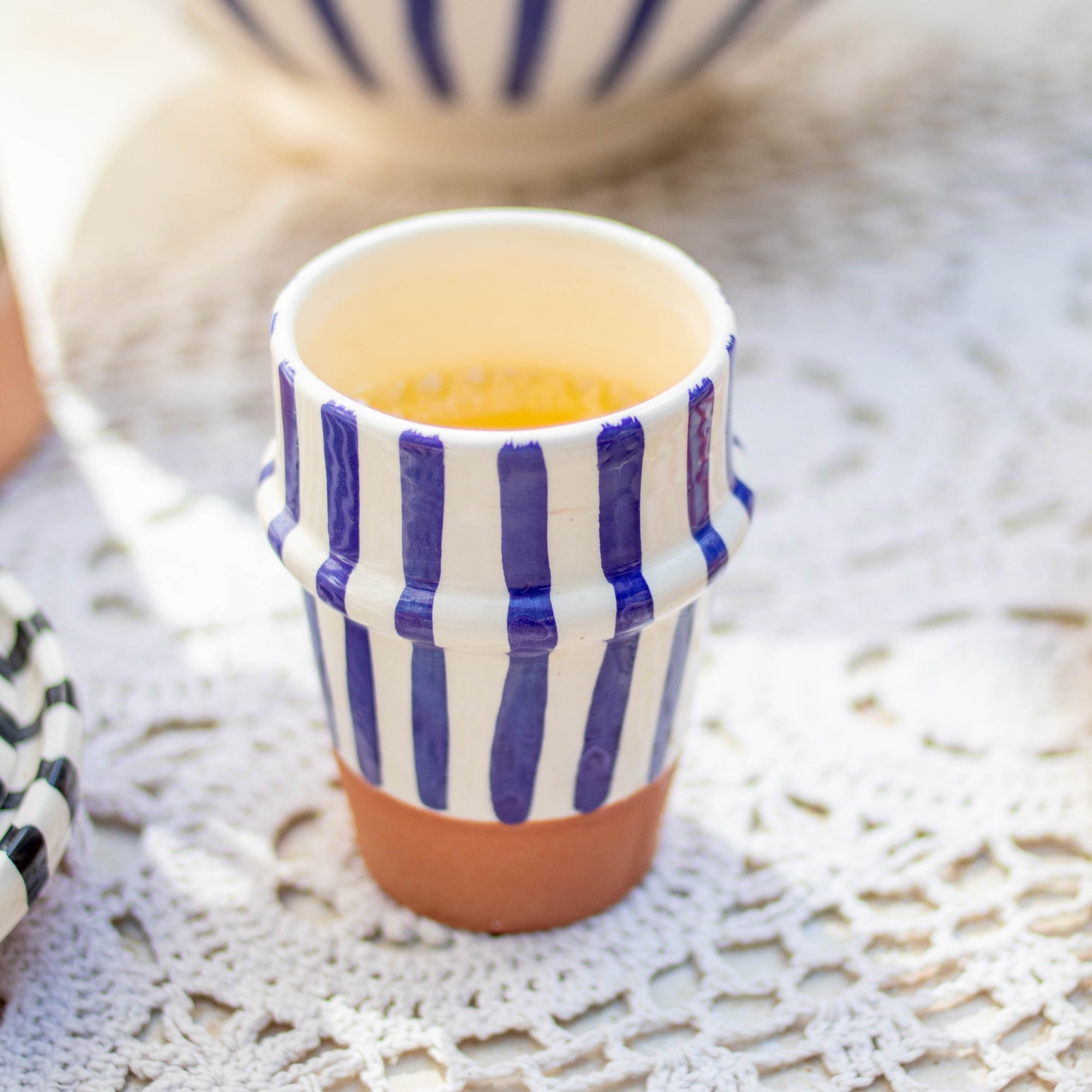 Handmade Striped Ceramic Tumbler - Blue