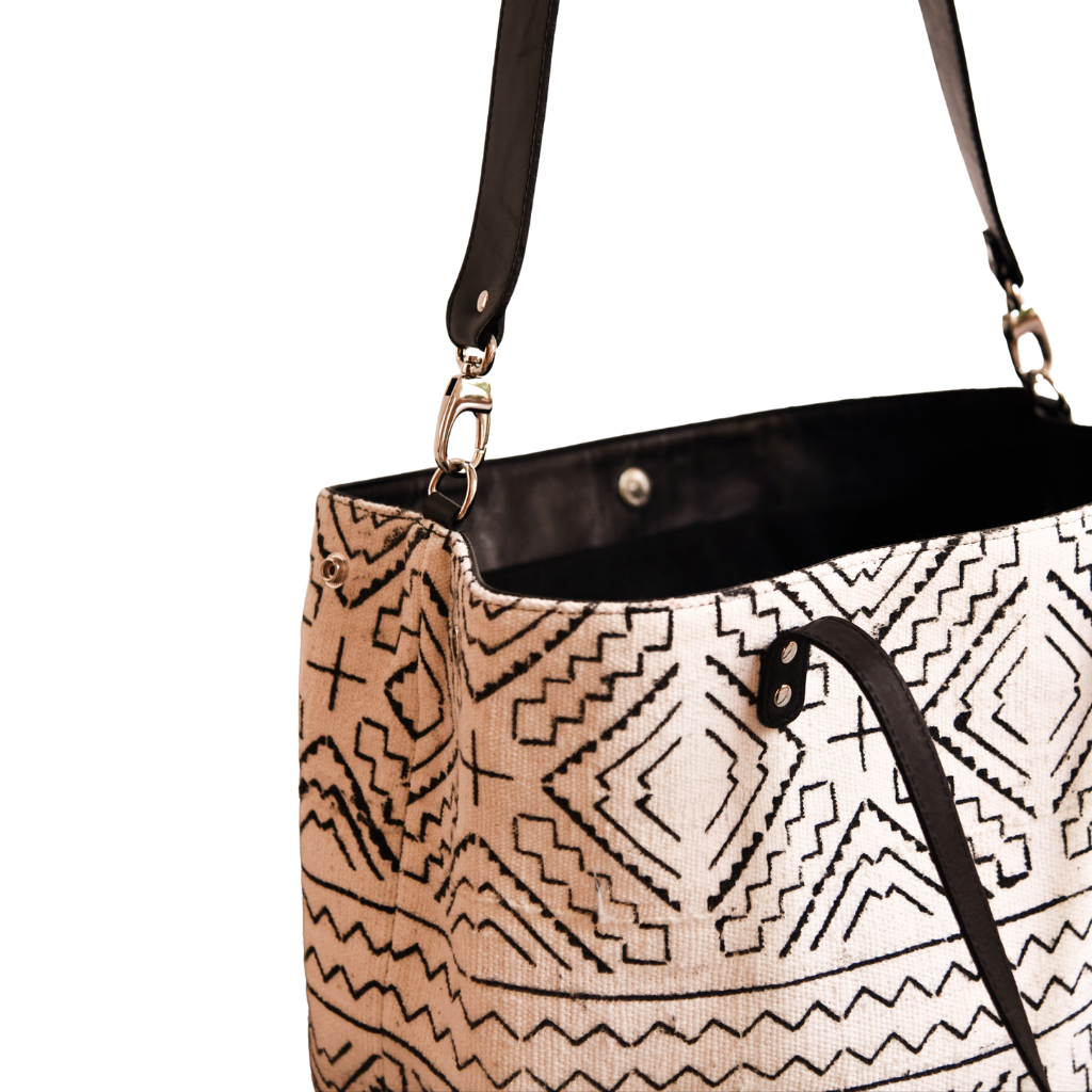 Large Leather Soft Leather Tote Bag African Print Handbag