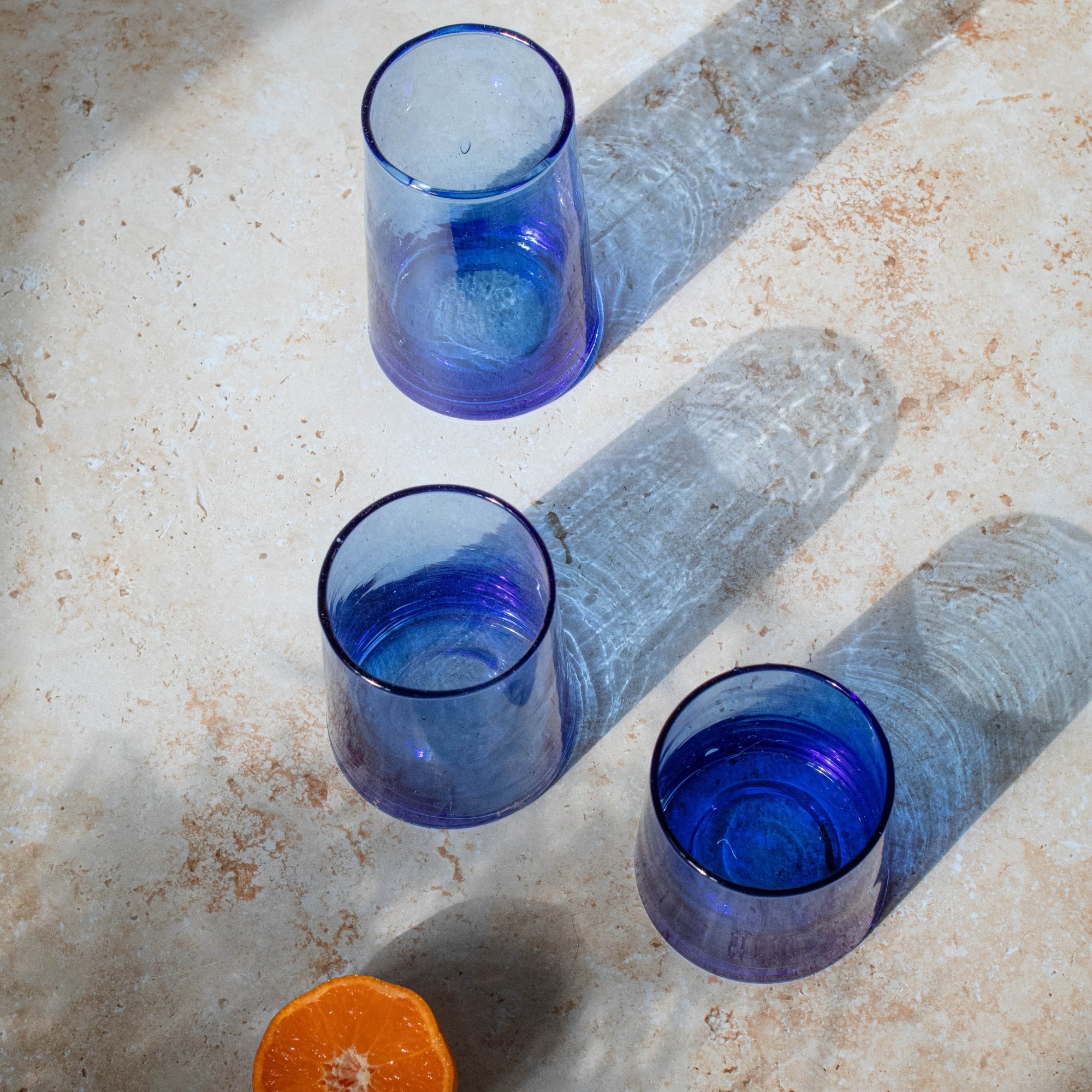 Blue Beldi Glasses | Handmade Moroccan Recycled Glass Set – Maison