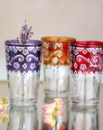 Moroccan Tea Glasses Multi-Coloured with Silver Pattern Set of 6