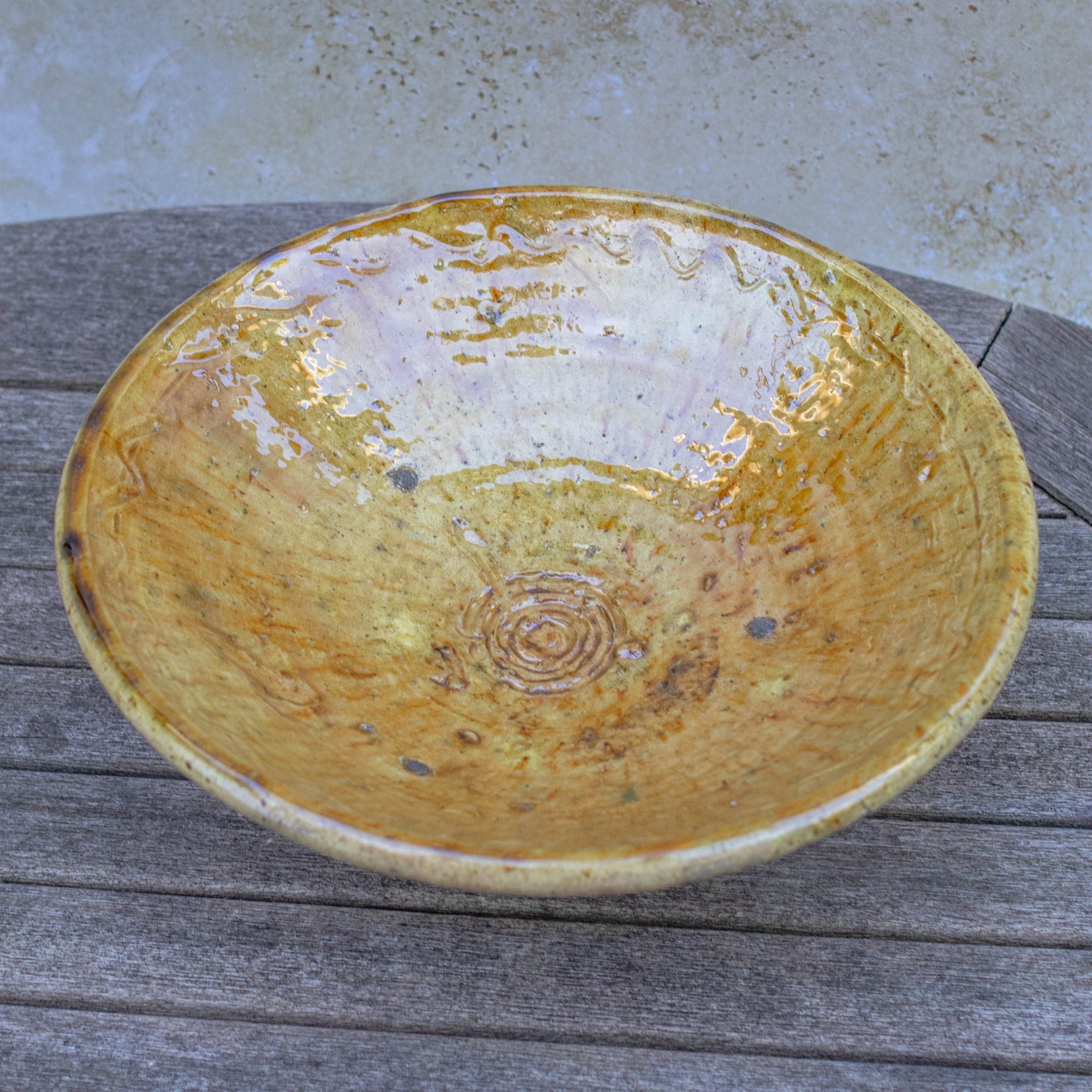 Handmade Tamegroute Sculptural Pedestal Bowl - Ochre