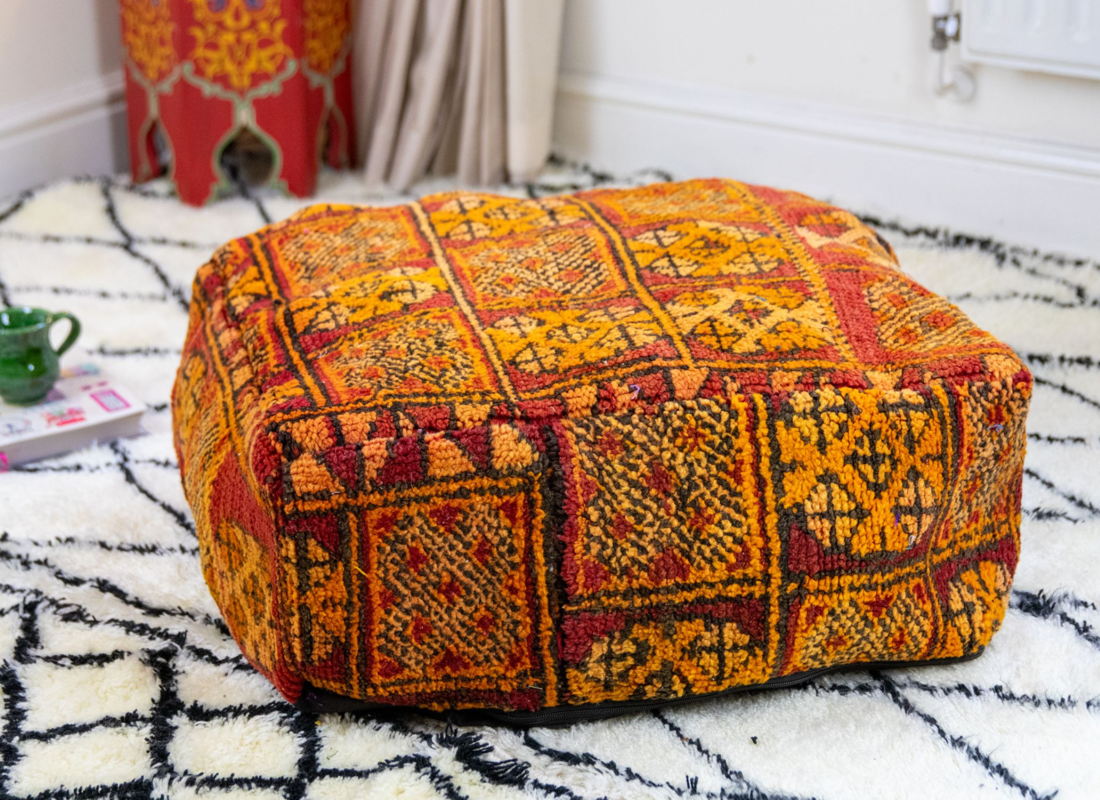 Handmade Moroccan Floor Cushions, Ottomans, and Poufs for Unique Home Décor (Fatima)