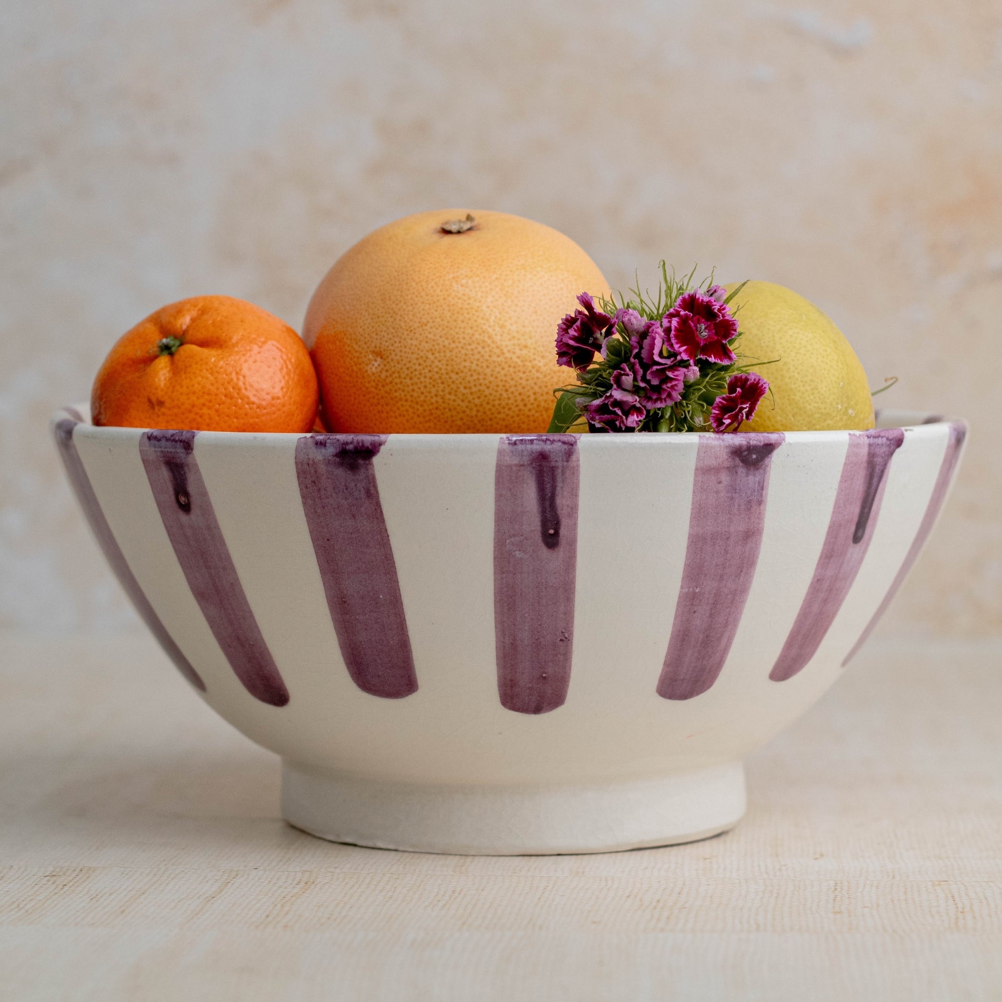 Handmade Moroccan Ceramic Bowl - Purple Stripes
