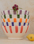 Handmade Moroccan Ceramic Bowl - Red Stripes