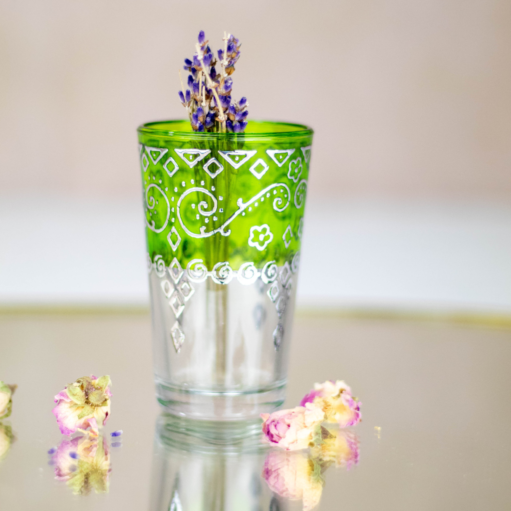 Moroccan Tea Glasses Multi-Coloured with Silver Pattern Set of 6