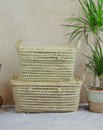 Set of 2 Wicker Storage Trunk Baskets - Handcrafted Moroccan Palm Leaf Baskets 40cm & 60cm