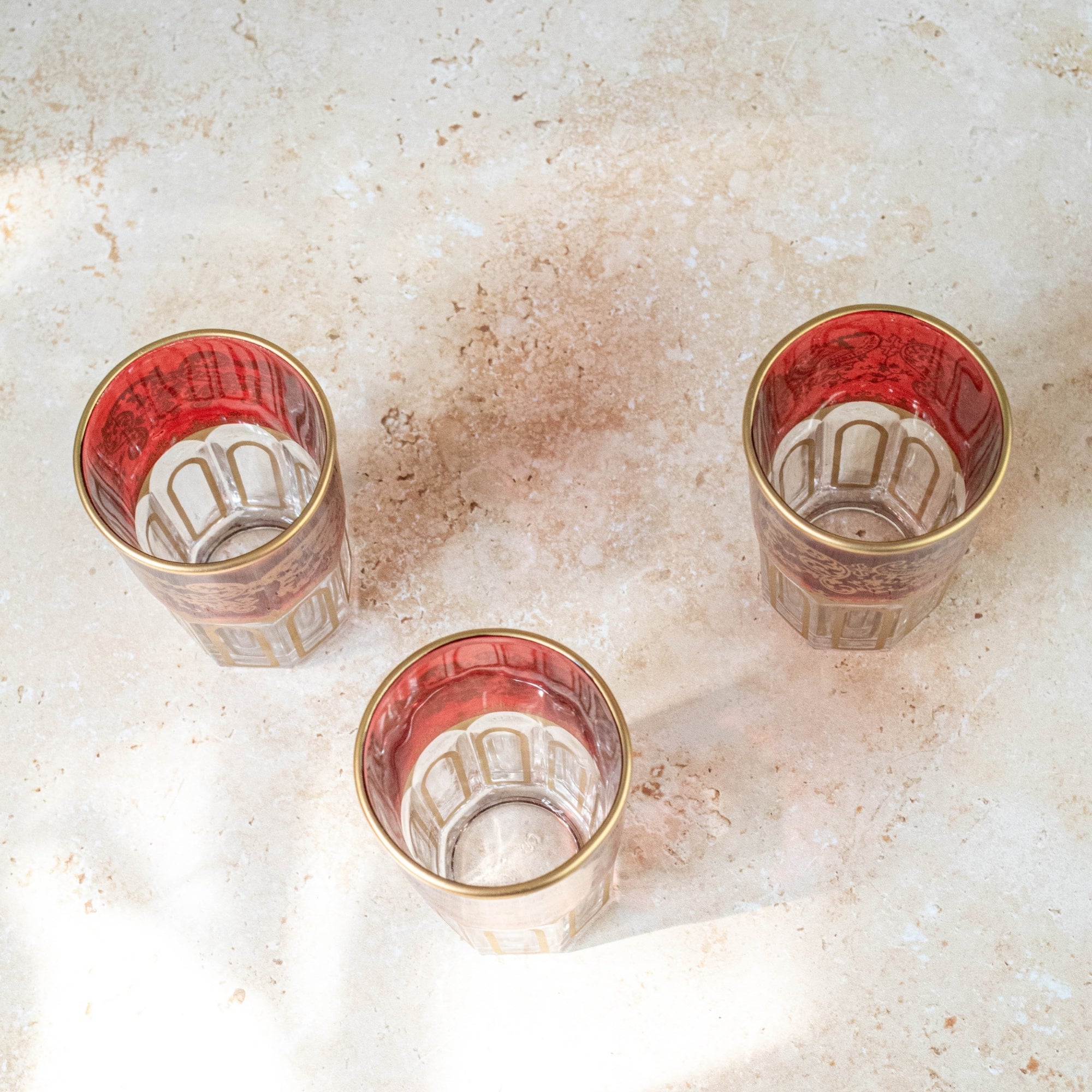 Moroccan Tea Glasses – Ruby Red & Gold Set of 6