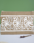 Moroccan Hand-Embroidered Hessian Clutch, White