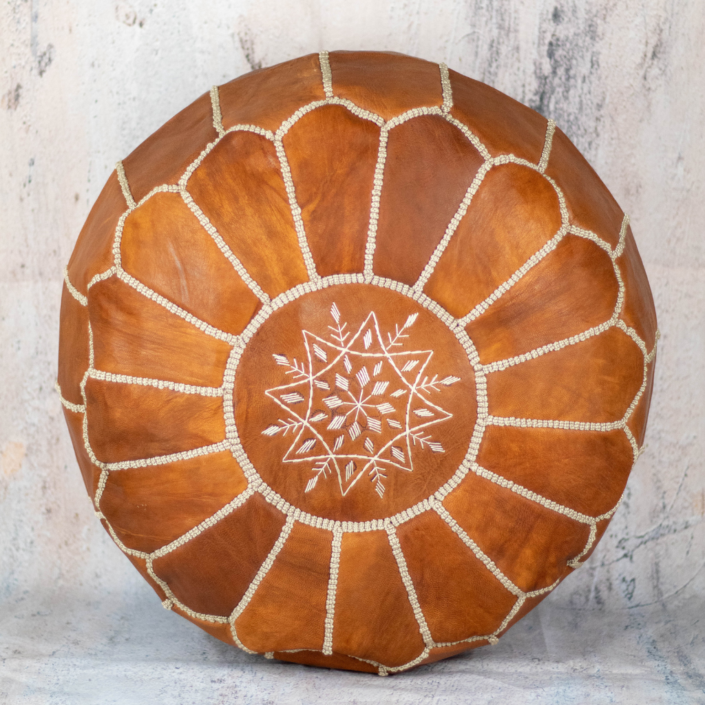 Moroccan Leather Pouffe Tan