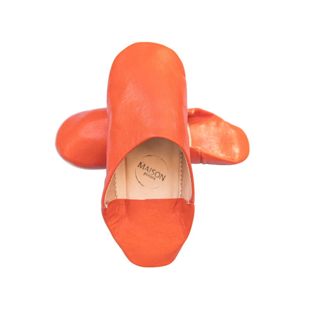 Moroccan Babouche Slippers, Tangerine