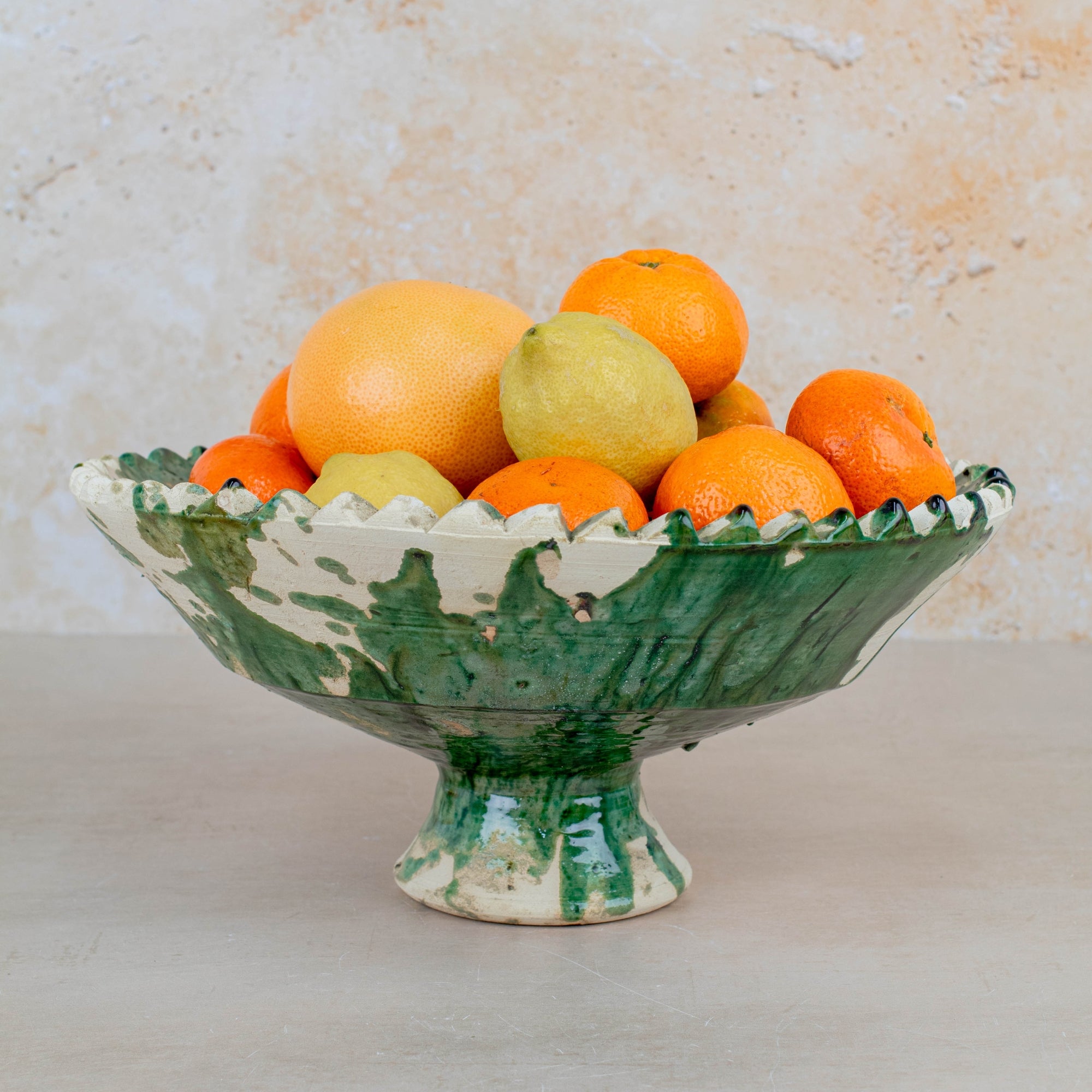 Handmade Tamegroute Bowl - Green (Half-Glazed Splatter)