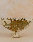 Handmade Tamegroute Pedestal Bowl - Ochre (Half-Glazed Splatter)