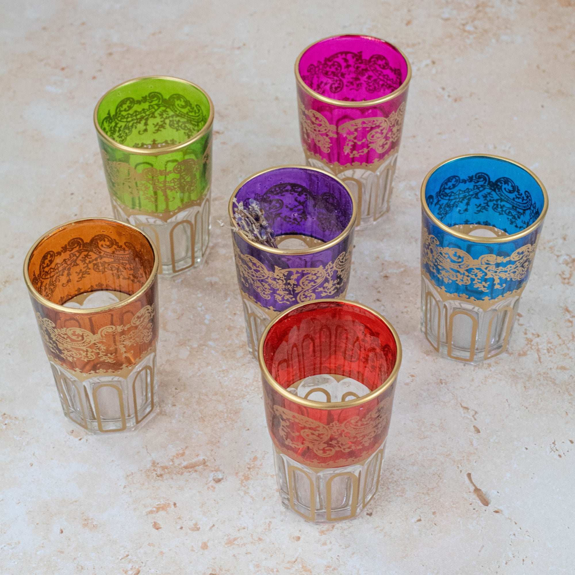 Moroccan Tea Glasses – Multicolour Gold Set of 6