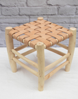 Moroccan Laurel Wood Footstool: Braided Leather Seating