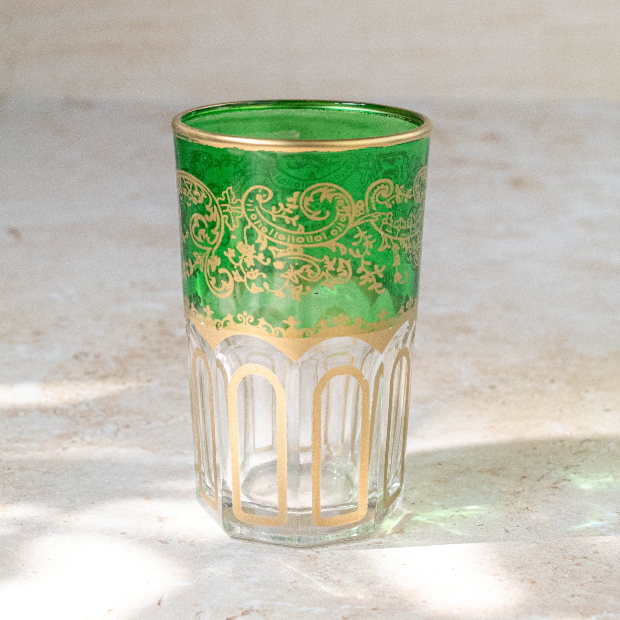 Moroccan Tea Glasses – Emerald Green & Gold Set of 6
